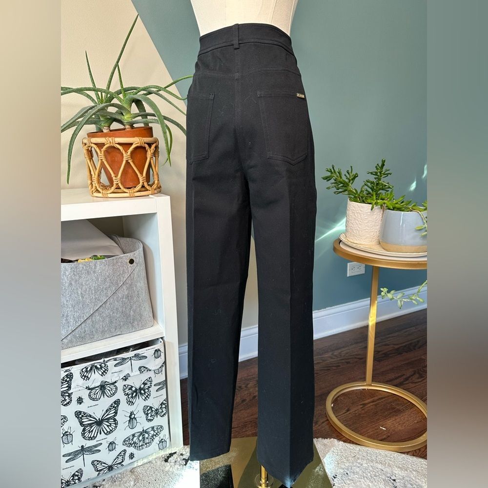 St. John Caviar Black Straight-Leg Pants Stretch Cotton Gold Hardware Size 12 - Picture 4 of 11